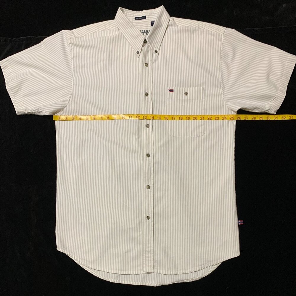 Bugle Boy Shirt Mens XL Short Sleeve Button Collared‎ Beige Stripe ~ Excellent